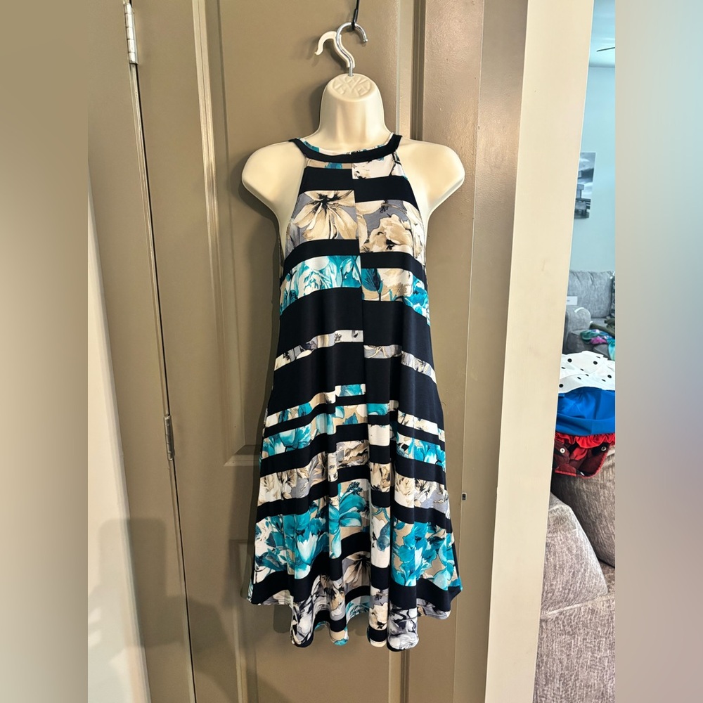 Floral Striped Halter Dress